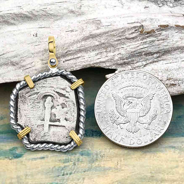 1715 Fleet Shipwreck Rare 4 Reale Piece of Eight 14K Gold and Silver Pendant - the Mel Fisher Cobb Coin Company Collection