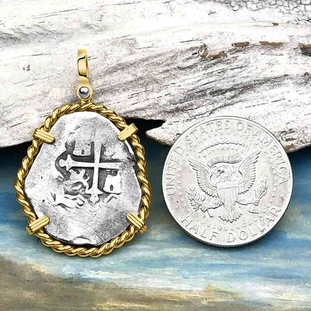 1715 Fleet Shipwreck Golden Age of Piracy Spanish 4 Reale Piece of 8 14K Gold Pendant