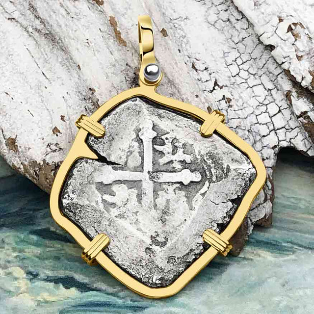 1715 Fleet Shipwreck Golden Age of Piracy Spanish 4 Reale Piece of 8 14K Gold Pendant