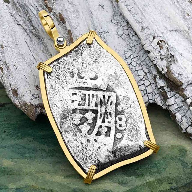 EXTREMELY RARE Real 8 Company Original Certificate 1715 Fleet Shipwreck 8 Reale Piece of Eight 14K Gold Pendant