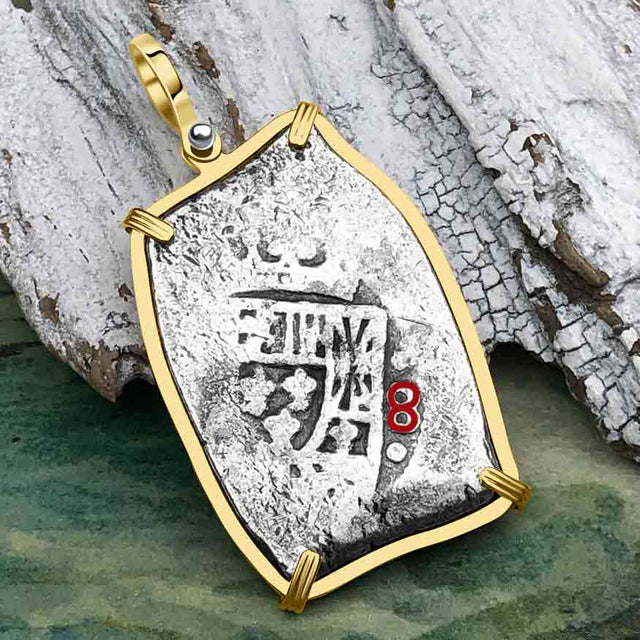 EXTREMELY RARE Real 8 Company Original Certificate 1715 Fleet Shipwreck 8 Reale Piece of Eight 14K Gold Pendant