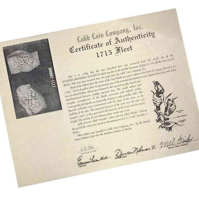 RARE 1715 Fleet Shipwreck Rare 8 Reale Piece of Eight 14K Gold Pendant - the Cobb Coin Company Collection | Artifact #5016