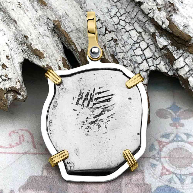 Atocha Era Spanish 2 Reale Cob Piece of 8 14K Gold and Sterling Silver Pendant