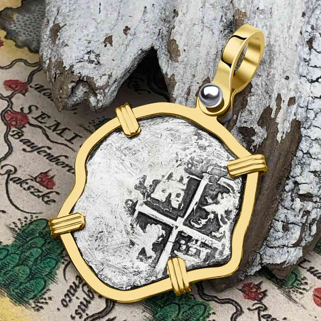 Pirate Era 1674 Spanish 1 Reale Cob Piece of Eight 14K Gold Pendant