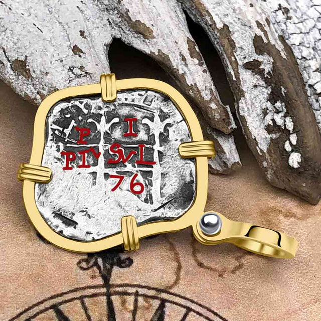 Pirate Era 1676 Spanish 1 Reale Cob Piece of Eight 14K Gold Pendant