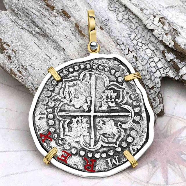 Concepcion Shipwreck Spanish 8 Reale Silver Piece of Eight 14K Gold and Sterling Silver Pendant