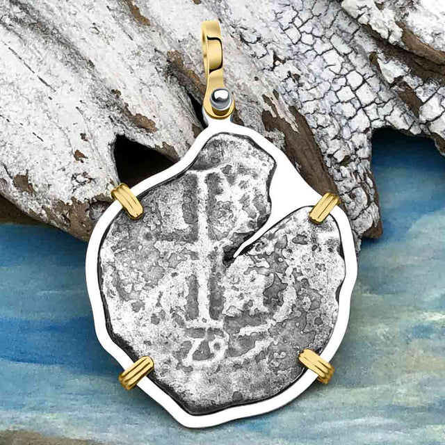 Rare 1679 Consolacion Shipwreck Pirate Era 4 Reale Cob 14K Gold and Sterling Silver Pendant