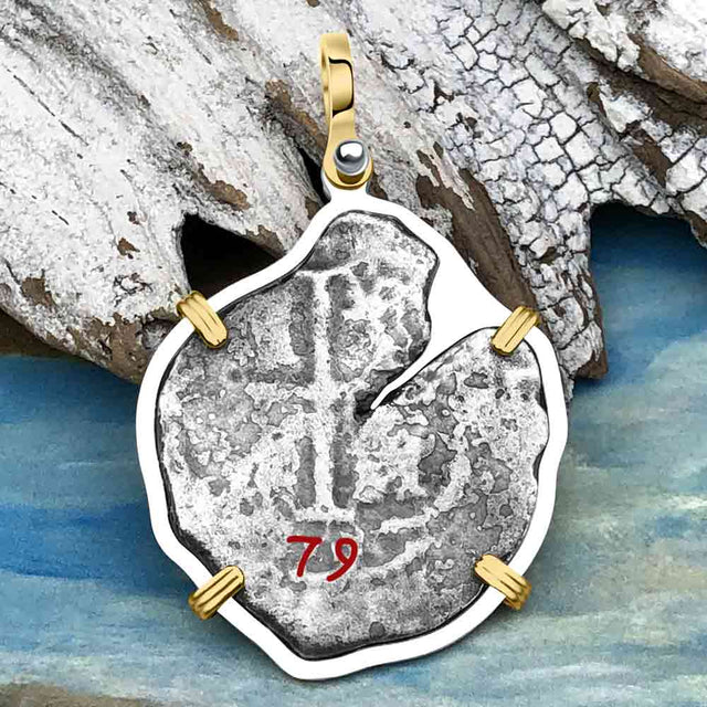 Rare 1679 Consolacion Shipwreck Pirate Era 4 Reale Cob 14K Gold and Sterling Silver Pendant
