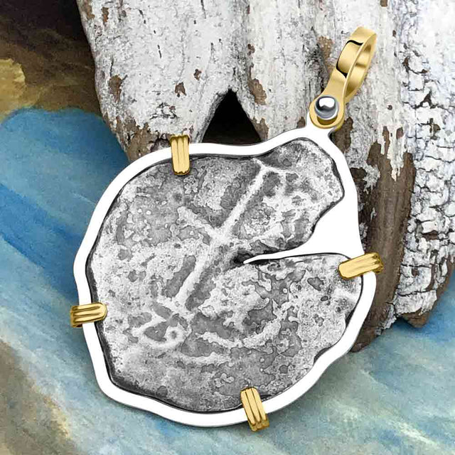 Rare 1679 Consolacion Shipwreck Pirate Era 4 Reale Cob 14K Gold and Sterling Silver Pendant
