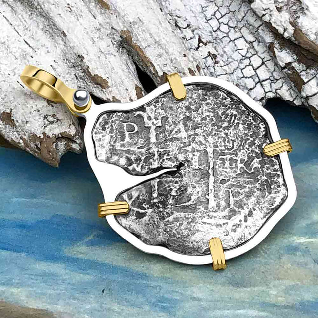 Rare 1679 Consolacion Shipwreck Pirate Era 4 Reale Cob 14K Gold and Sterling Silver Pendant