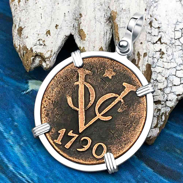 VOC - Dutch East India Company Shipwreck 1790 LARGE 2 Duit Sterling Silver Pendant