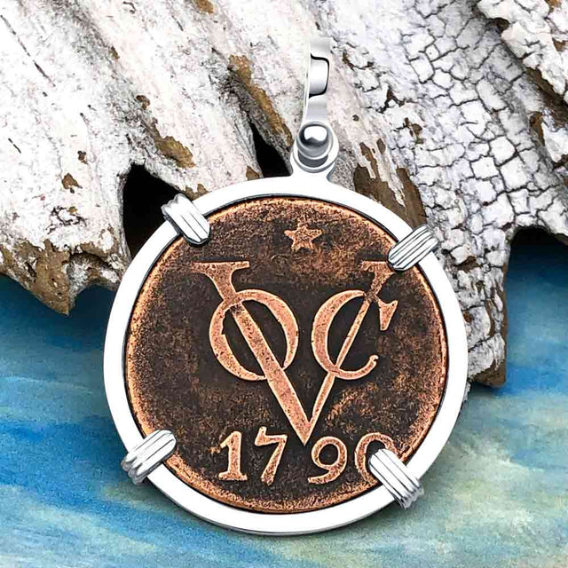 VOC - Dutch East India Company Shipwreck 1790 LARGE 2 Duit Sterling Silver Pendant
