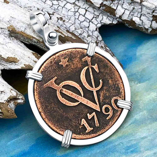 VOC - Dutch East India Company Shipwreck 1790 LARGE 2 Duit Sterling Silver Pendant