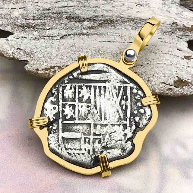 Atocha Era Dated Buried Spanish 2 Reale Piece of Eight 14K Gold Pendant