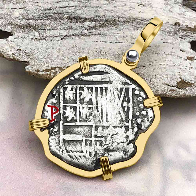 Atocha Era Dated Buried Spanish 2 Reale Piece of Eight 14K Gold Pendant