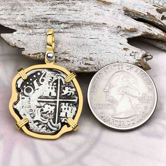 Atocha Era Dated Buried Spanish 2 Reale Piece of Eight 14K Gold Pendant