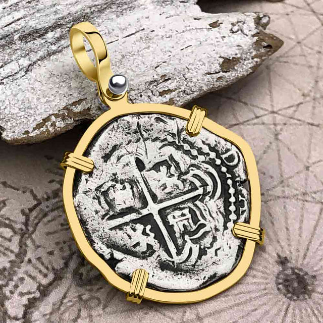 Atocha Era Buried Spanish 2 Reale Piece of Eight 14K Gold Pendant
