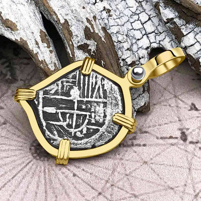 Atocha Era Buried Spanish 1 Reale Piece of Eight 14K Gold Pendant