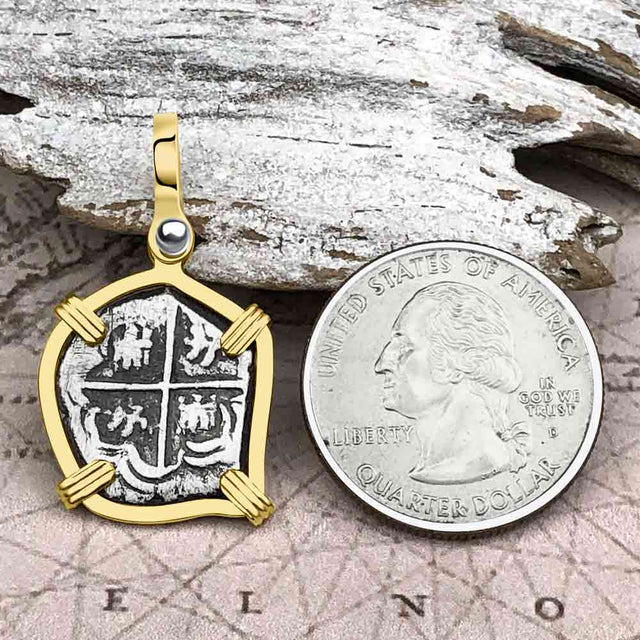 Atocha Era Buried Spanish 1 Reale Piece of Eight 14K Gold Pendant