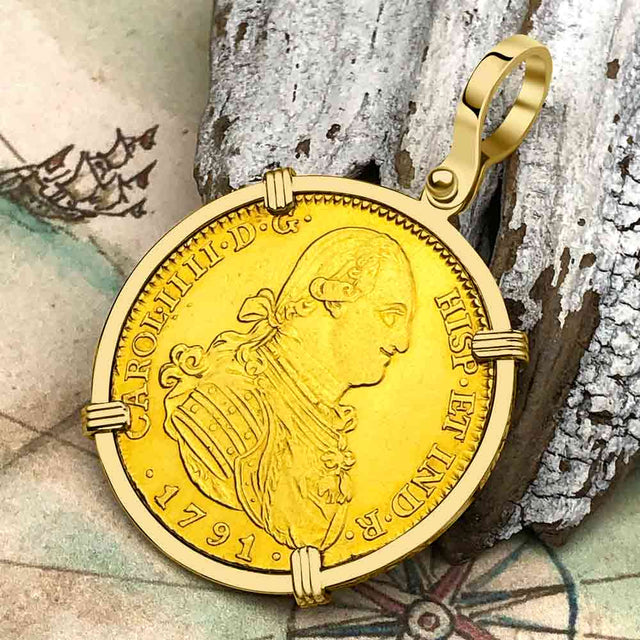 1791 Spanish 22K Gold Portrait 4 Escudo - the Legendary Pirate Era Doubloon - 18K Gold Pendant
