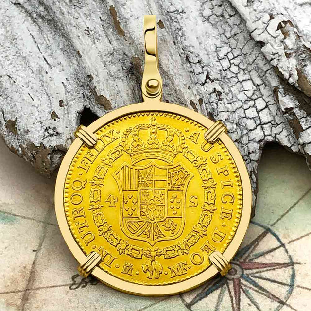 1791 Spanish 22K Gold Portrait 4 Escudo - the Legendary Pirate Era Doubloon - 18K Gold Pendant
