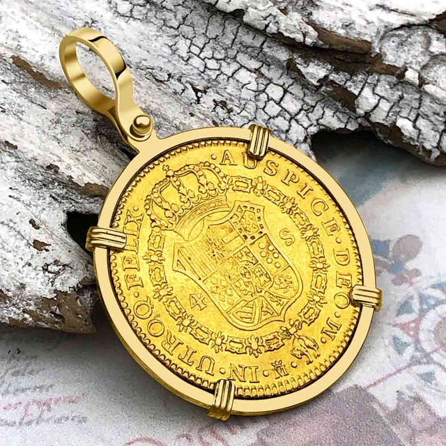 1788 Spanish 22K Gold Portrait 4 Escudo - the Legendary Pirate Era Doubloon - 18K Gold Pendant