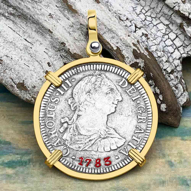 El Cazador Shipwreck 1783 2 Reale "Piece of 8" 14K Gold Treasure Coin Pendant