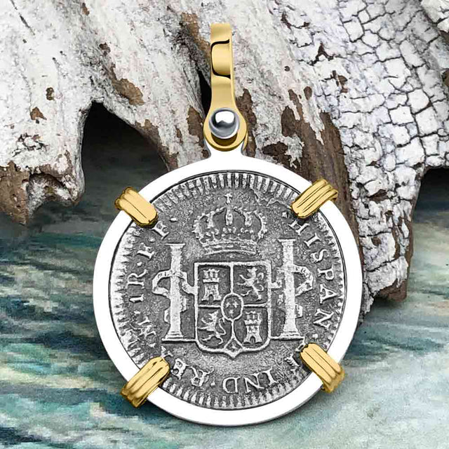 El Cazador Shipwreck 1783 1 Reale Piece of 8 14K Gold & Sterling Silver Pendant