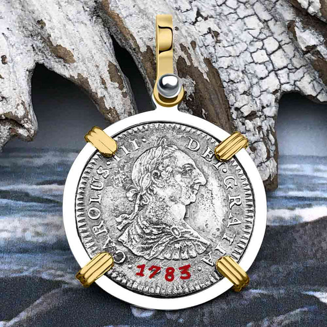 El Cazador Shipwreck 1783 1 Reale Piece of 8 14K Gold & Sterling Silver Pendant