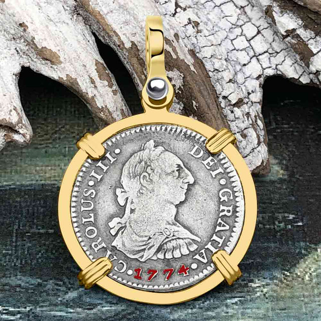 El Cazador Shipwreck RARE 1774 1 Reale Piece of 8 14K Gold Pendant