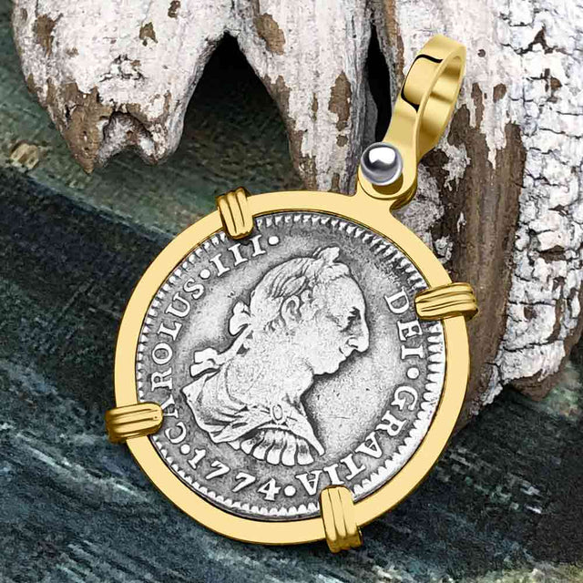 El Cazador Shipwreck RARE 1774 1 Reale Piece of 8 14K Gold Pendant