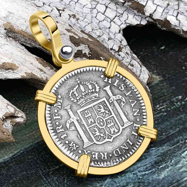 El Cazador Shipwreck RARE 1774 1 Reale Piece of 8 14K Gold Pendant