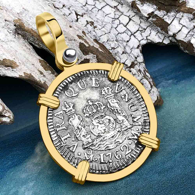 El Cazador Shipwreck 1762 RARE Pillar Dollar 1 Reale Piece of 8 14K Gold Pendant