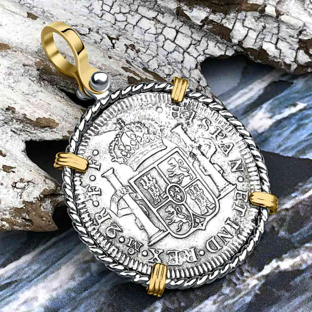 El Cazador Shipwreck 1783 2 Reale Piece of 8 14K Gold & Sterling Silver Pendant