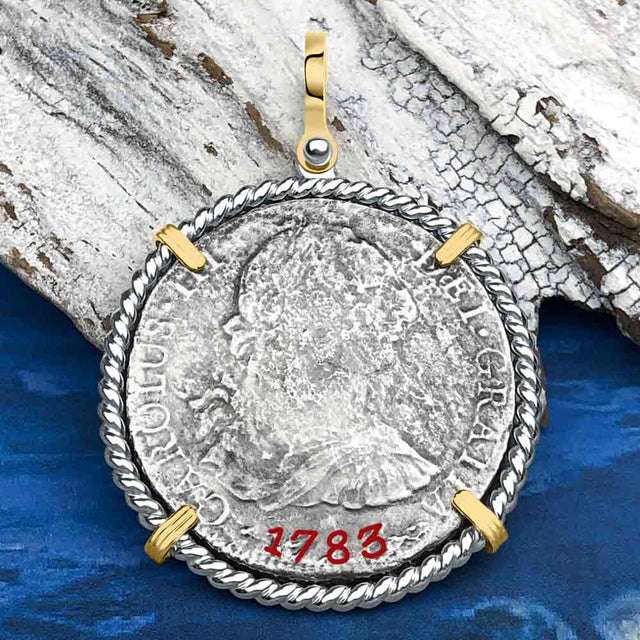 El Cazador Shipwreck 1783 8 Reale Piece of 8 14K Gold & Sterling Silver Pendant
