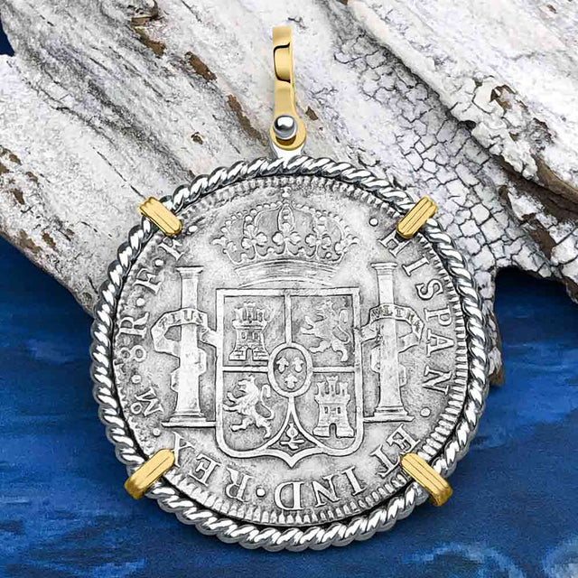 El Cazador Shipwreck 1783 8 Reale Piece of 8 14K Gold & Sterling Silver Pendant