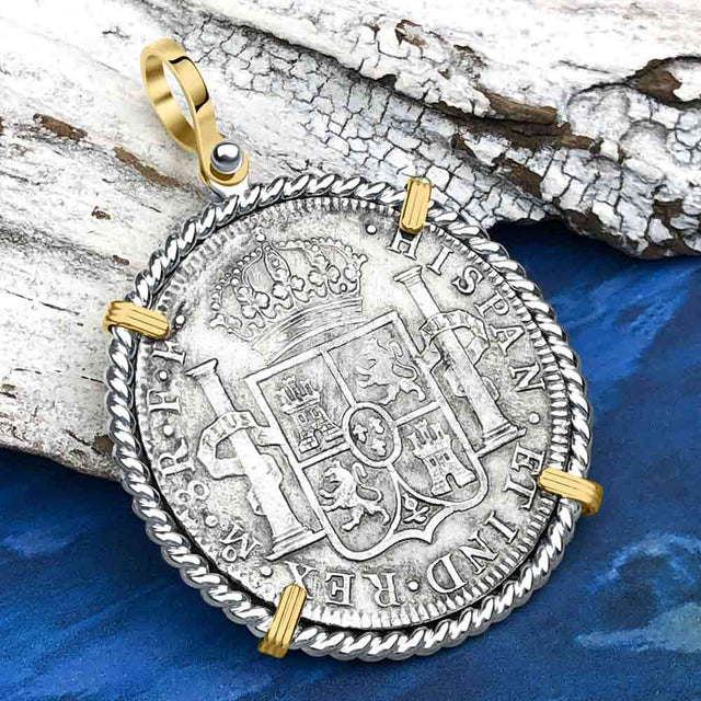 El Cazador Shipwreck 1783 8 Reale Piece of 8 14K Gold & Sterling Silver Pendant