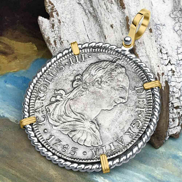 El Cazador Shipwreck 1783 8 Reale Piece of 8 14K Gold & Sterling Silver Pendant