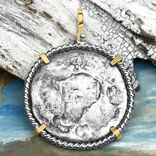 El Cazador Shipwreck 1783 8 Reale Piece of 8 14K Gold & Sterling Silver Pendant