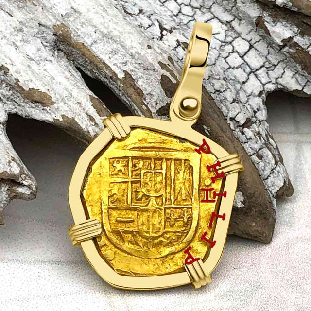 RARE Dated 1623 Pirate Era 22K Gold One Escudo - the Legendary Doubloon - 18K Gold Pendant
