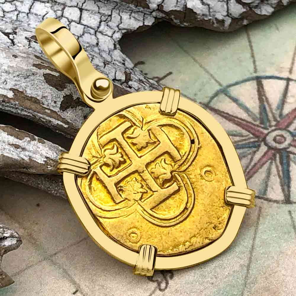 Pirate Era Circa 1590s 22K Gold Two Escudo - the Legendary Doubloon - 18K Gold Pendant