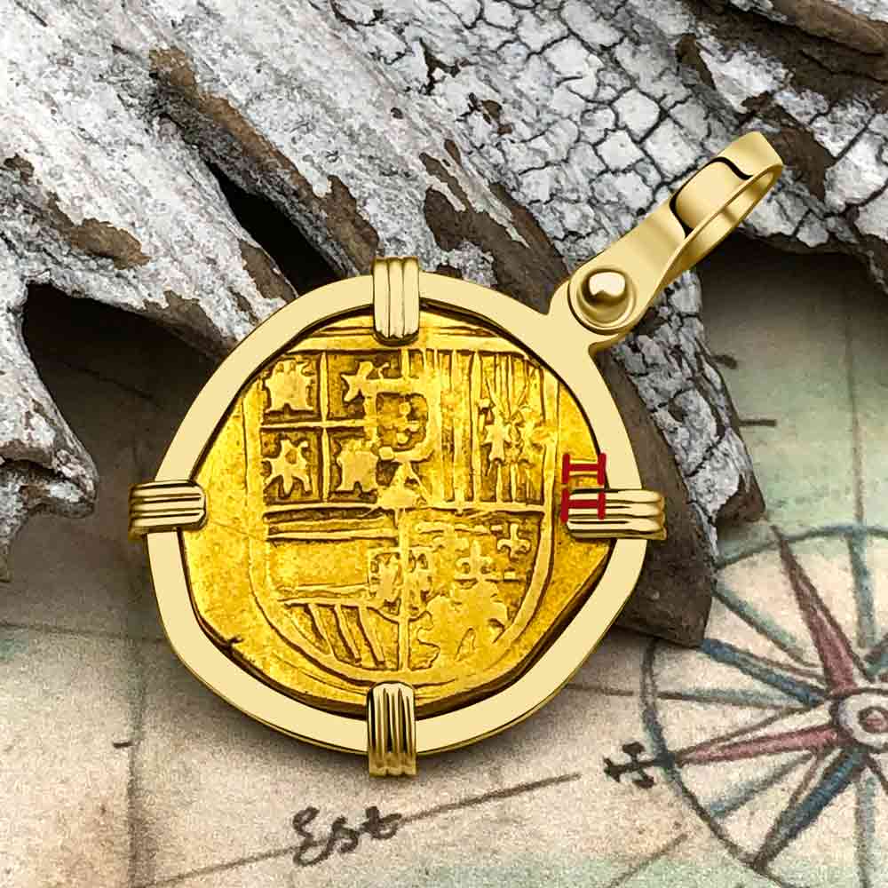 Pirate Era Circa 1590s 22K Gold Two Escudo - the Legendary Doubloon - 18K Gold Pendant