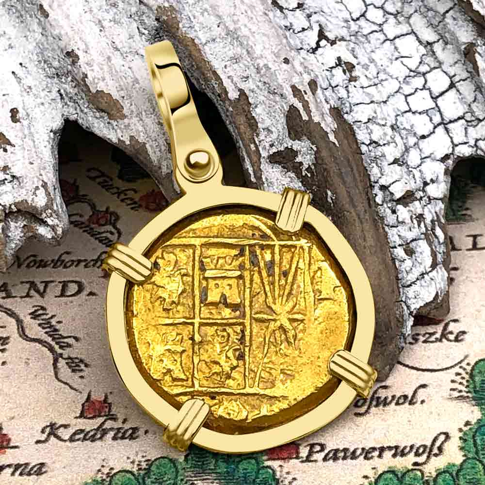 Pirate Era 22K Gold 2 Escudo - the Legendary Doubloon - 18K Gold Pendant