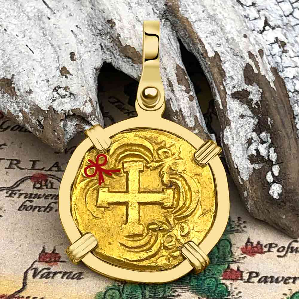 Pirate Era 22K Gold 2 Escudo - the Legendary Doubloon - 18K Gold Pendant
