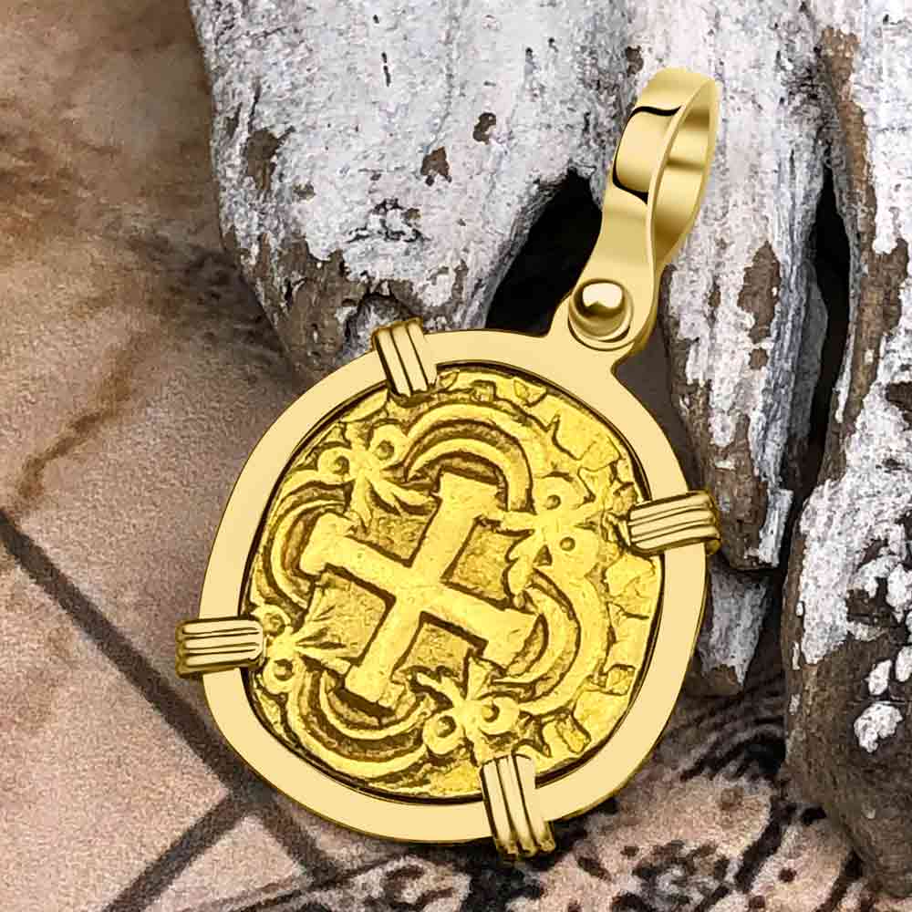 Pirate Era 22K Gold 2 Escudo - the Legendary Doubloon - 18K Gold Pendant