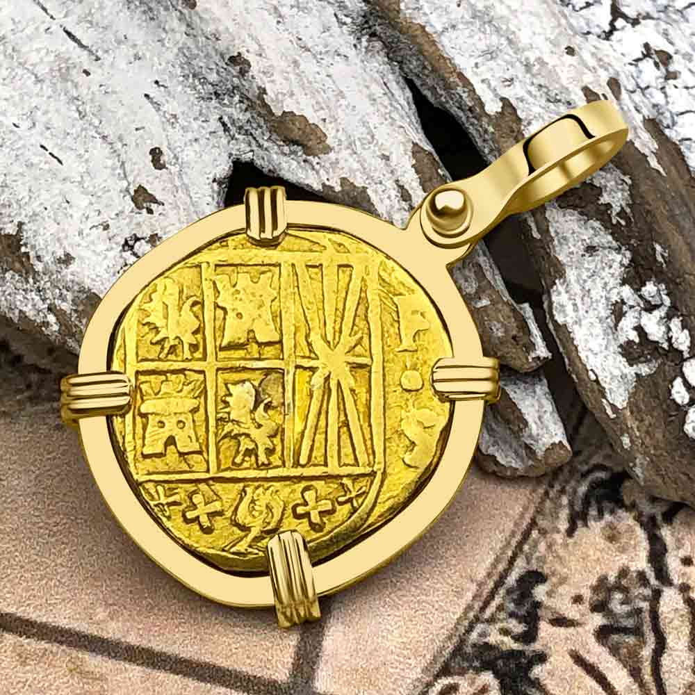 Pirate Era 22K Gold 2 Escudo - the Legendary Doubloon - 18K Gold Pendant