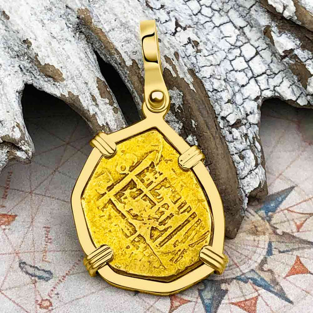 Pirate Era Circa 1598 22K Gold Two Escudo - the Legendary Doubloon - 18K Gold Pendant