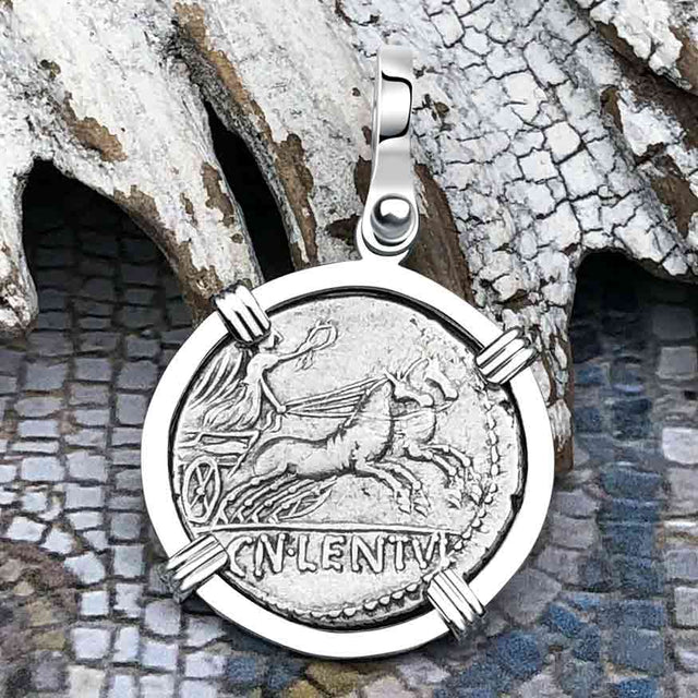 Roman Republic Silver Denarius 88 BC Mars & Victory 14K White Gold Pendant | Artifact #5414