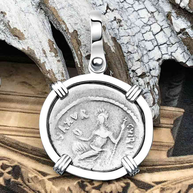 Roman Republic Silver Denarius 48 BC Pan and Jupiter 14K White Gold Pendant