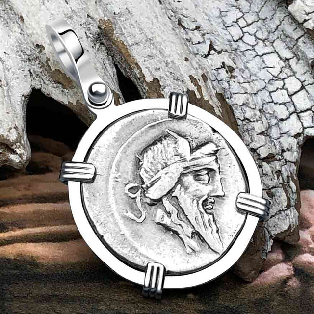 Roman Republic Silver Denarius 90 BC Pegasus 14K White Gold Pendant